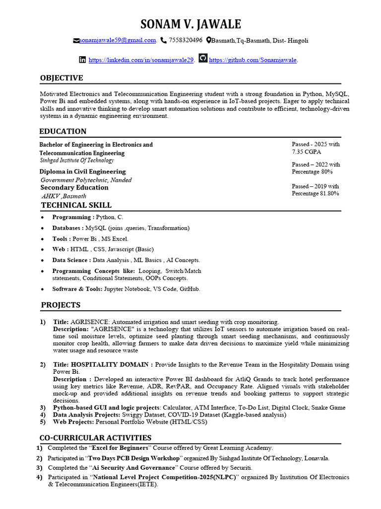 Electronics Engineering Student Profile | PDF | Automation | Engineering