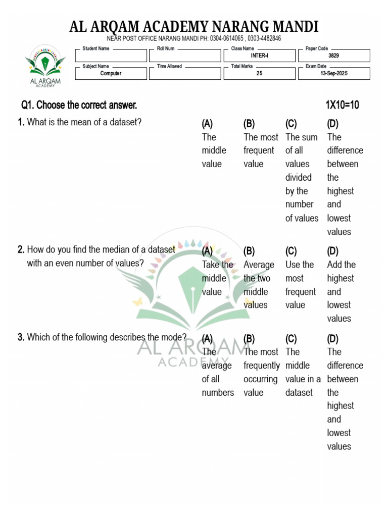 11th Computer (Ch#5) | PDF | Mean | Variance