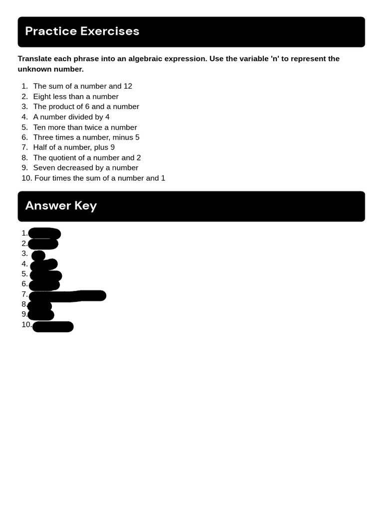 Algebraic Expressions Worksheet (Dragged) 2 | PDF