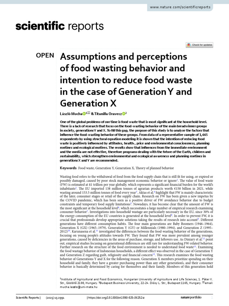 Food Waste Behavior in Generations X & Y | PDF | Attitude (Psychology ...