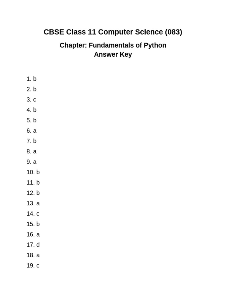 CBSE Class 11 Python Answer Key | PDF | Control Flow | Computer Programming