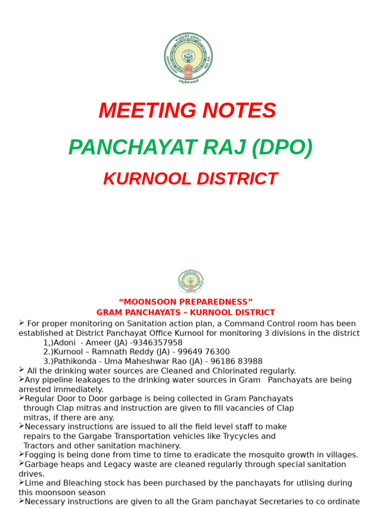 Panchayat Raj DPO Meeting Notes | PDF