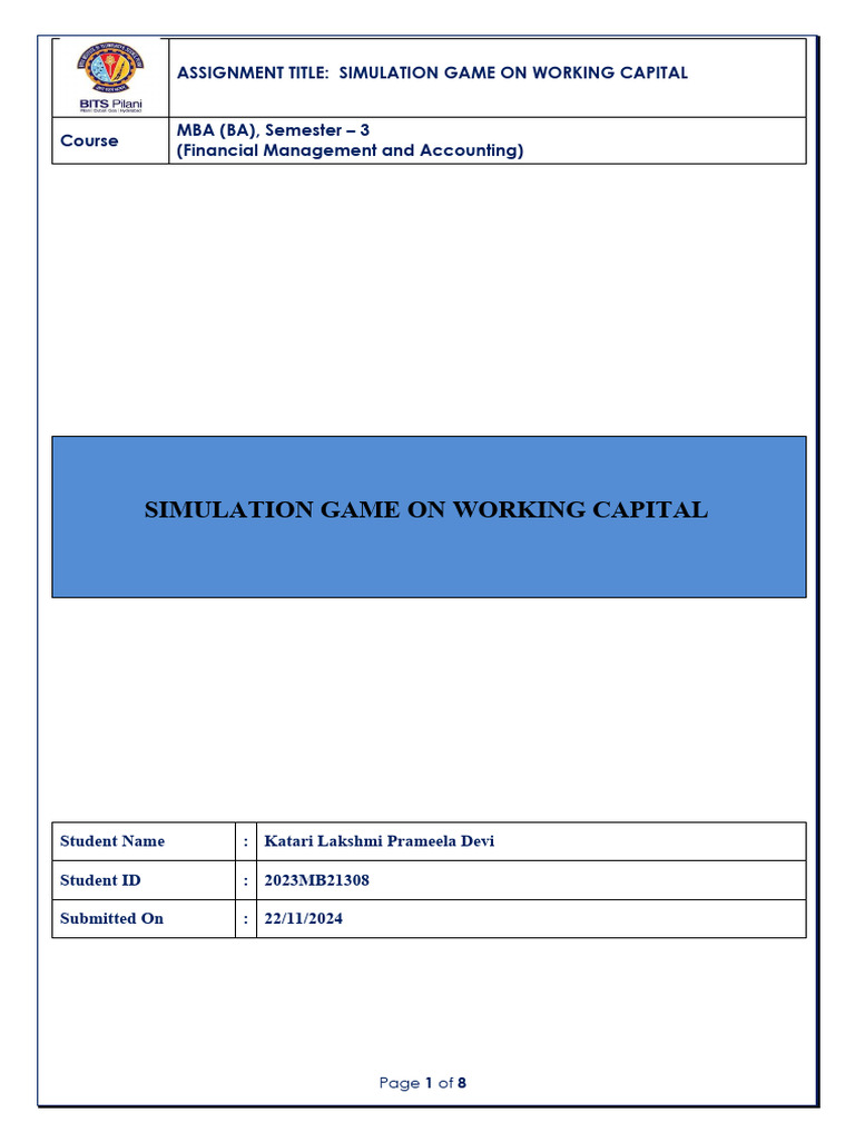 FM Assignment - 2 (2023mb21308) | PDF | Inventory | Working Capital