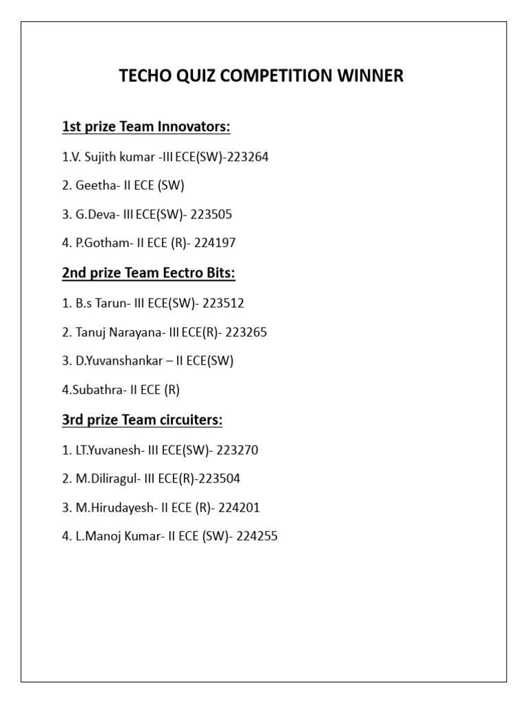 Techo Quiz Competition Winner | PDF