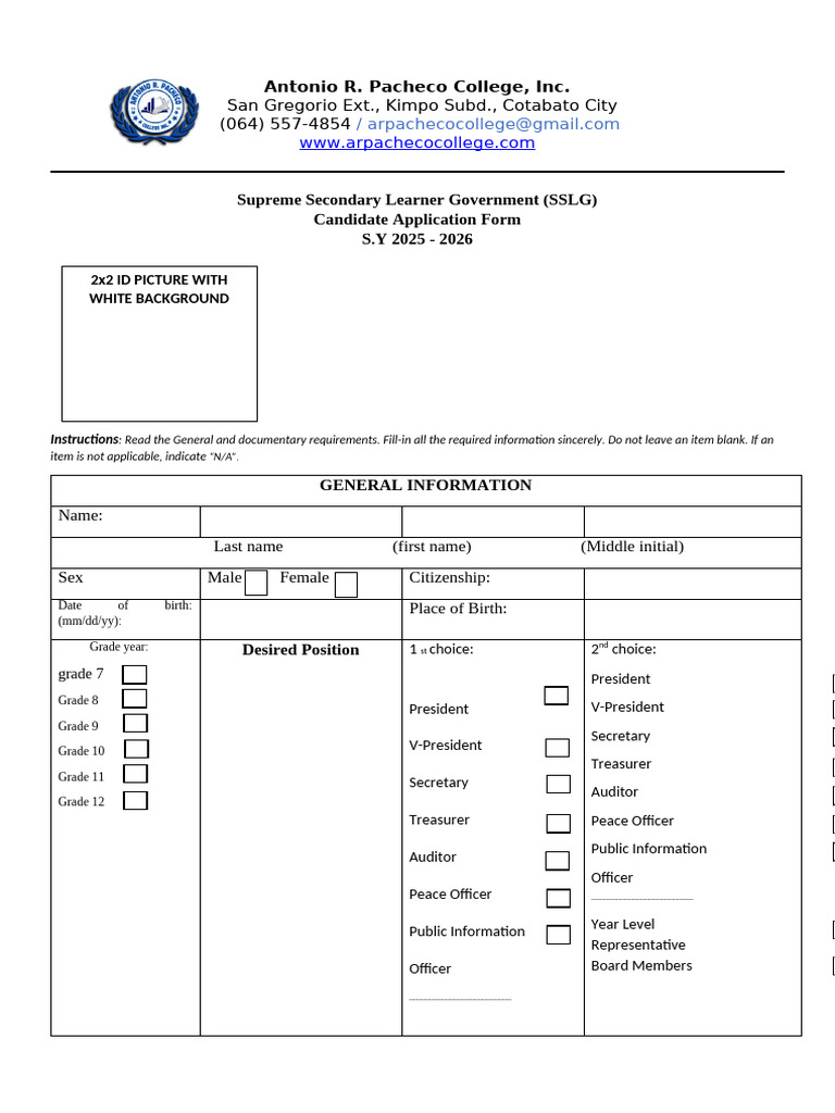 SSG Candidate Application Form 2025-2026 | PDF