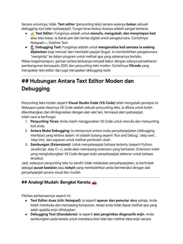 Perbezaan Text Editor dan Debugging Tools | PDF