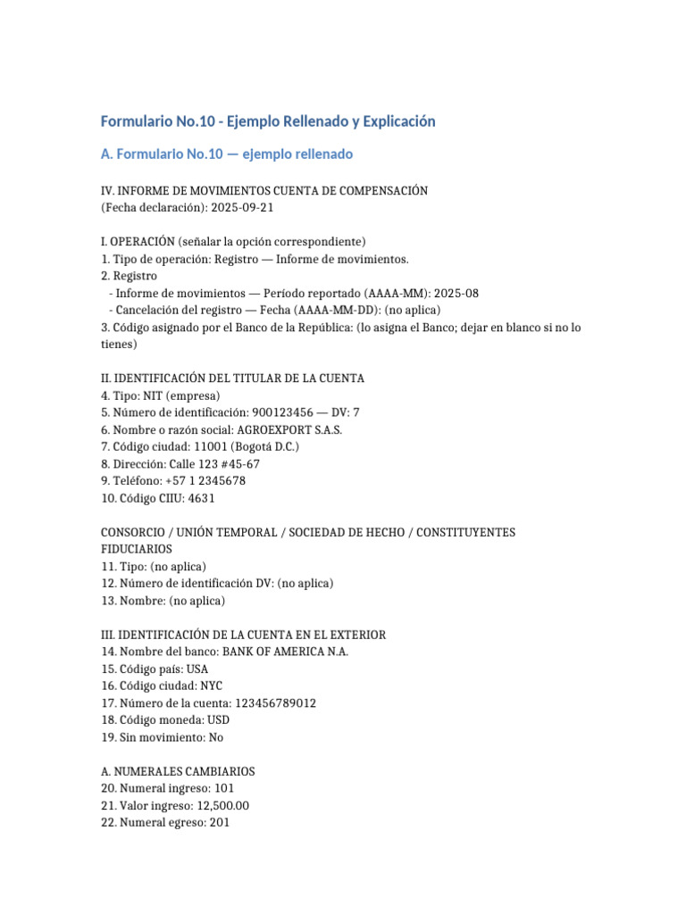 Ejemplo y Guía del Formulario No.10 | PDF