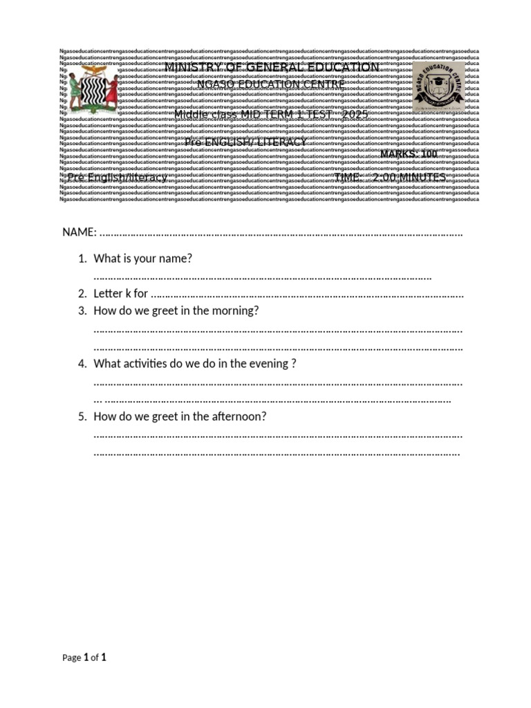 Pre English Literacy Midterm Test 2025 | PDF | Chess Theory | Chess