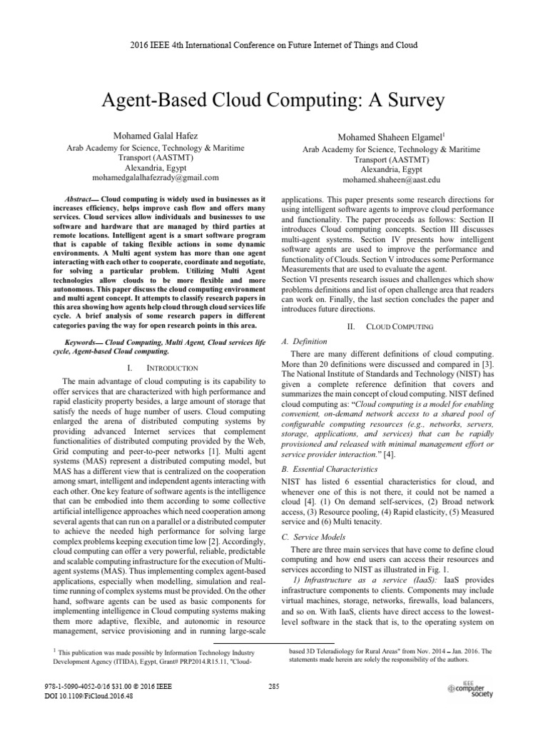 Agent-Based Cloud Computing A Survey | PDF