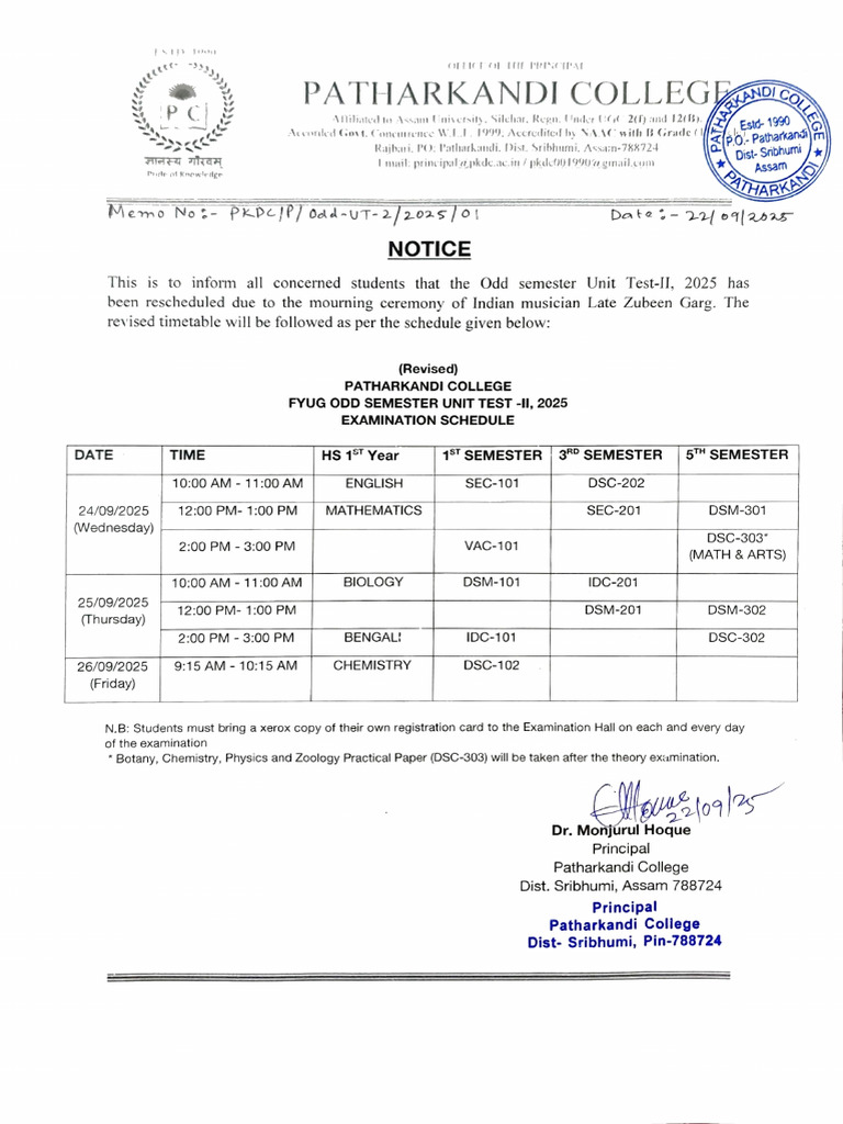 Rescheduled Unit Test Schedule 2025 | PDF