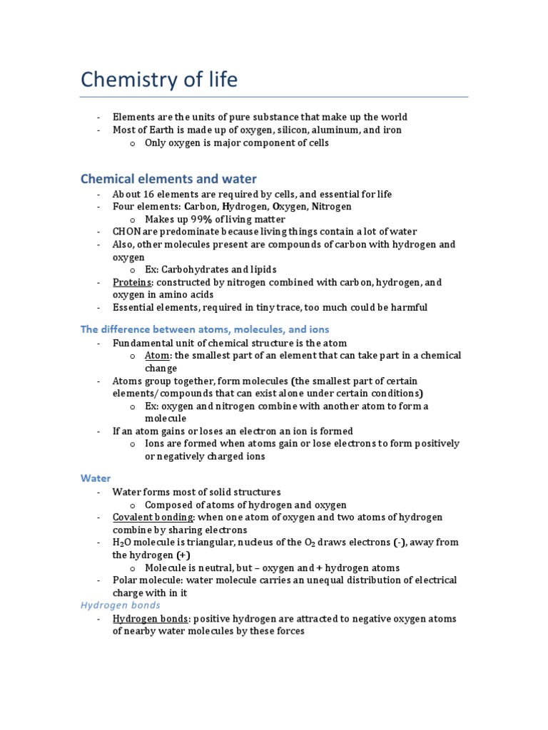 NotesChemistry of Life Properties Of Water Molecules
