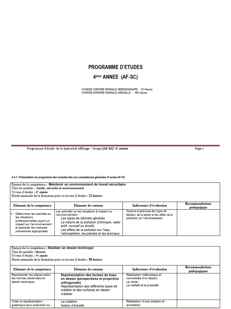 Programme d'études 4e année AF-SC | PDF | Scierie