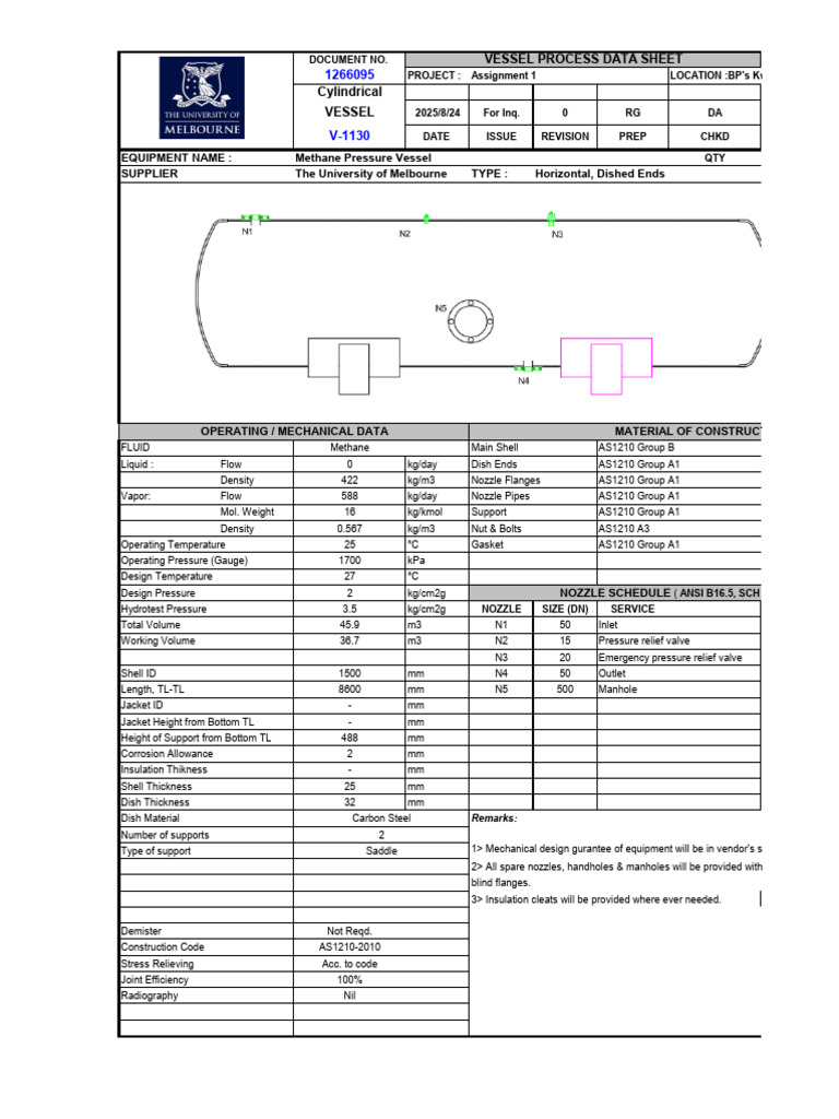 Process Data Sheet Vessel Vertical | PDF | Pressure | Mechanical ...