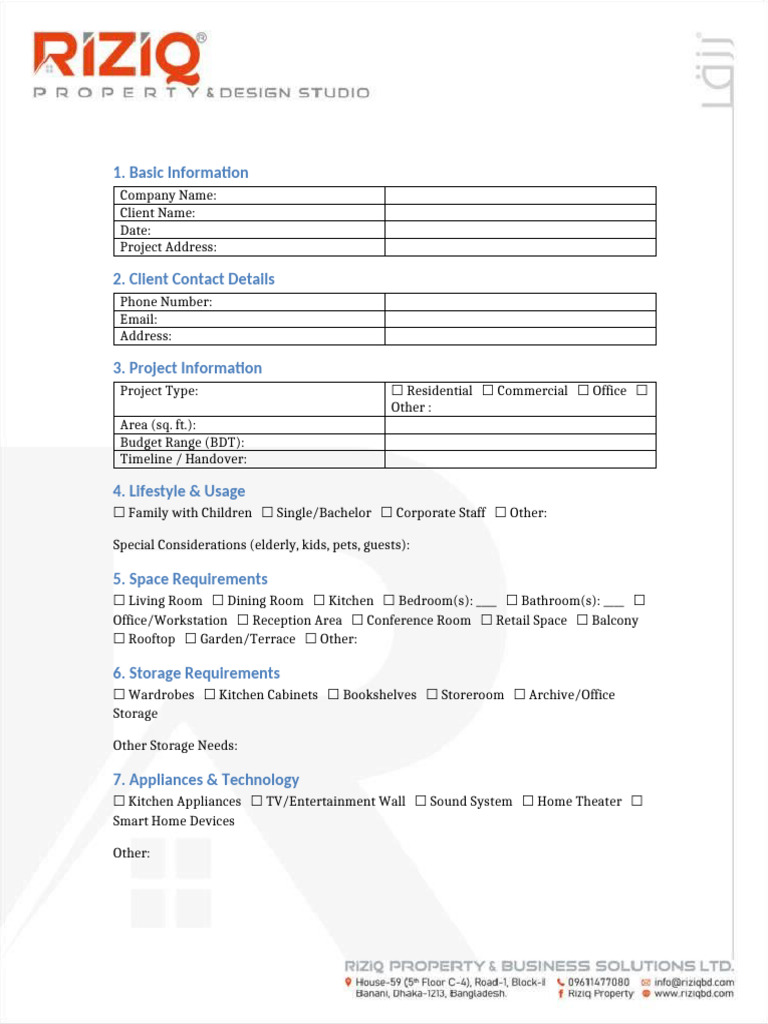 Interior Requirement Form Template | PDF