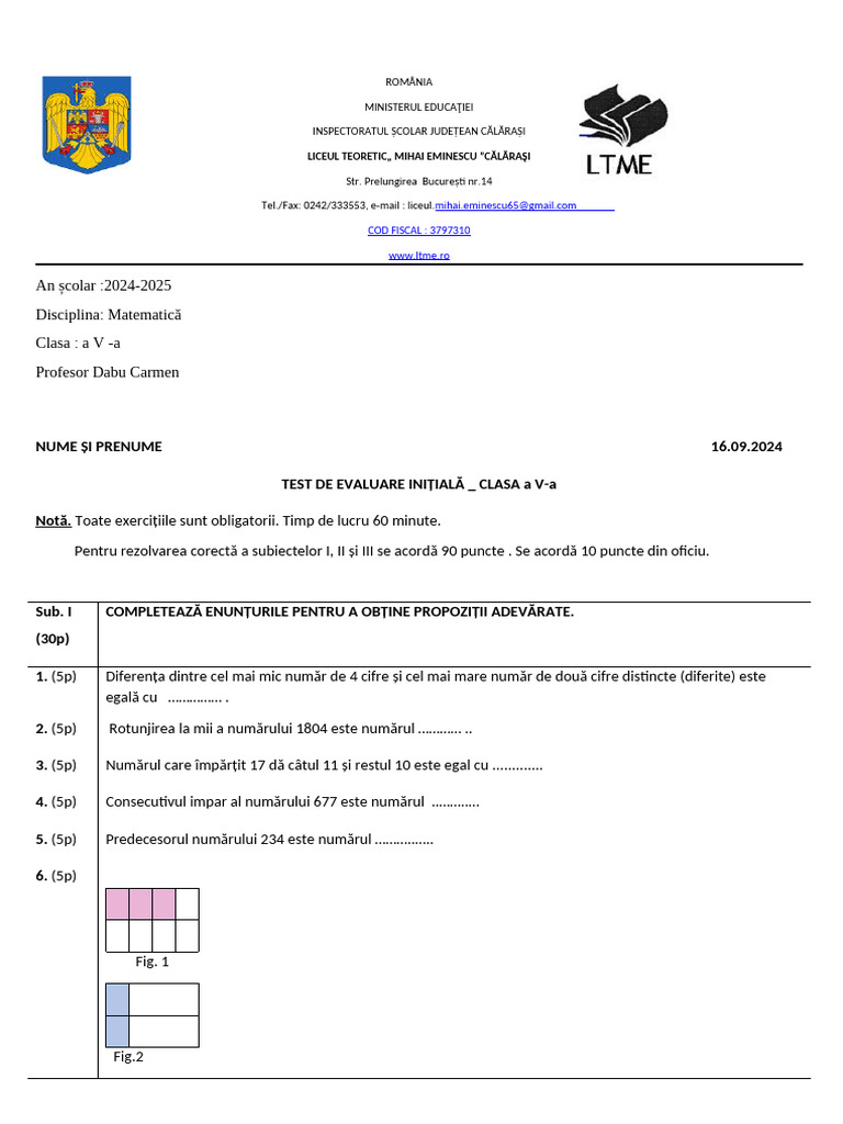 Test Initial Cls.5 2024 | PDF