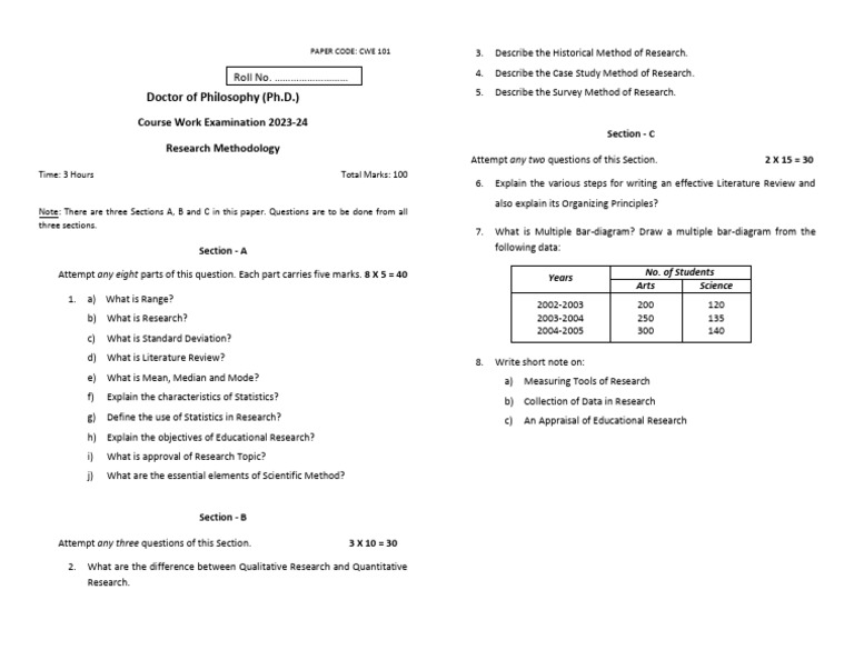 PhD Research Methodology Exam Paper | PDF | Methodology | Procedural ...