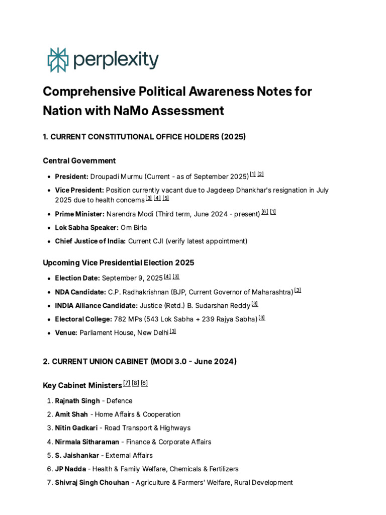 Political Awareness Notes 2025 | PDF | Bharatiya Janata Party ...