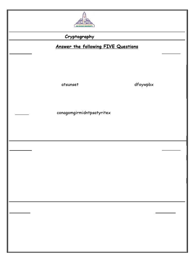 Cryptography Exam Questions and Answers | PDF | Encryption | Cipher