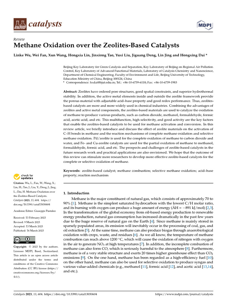 Methane Oxidation with Zeolite Catalysts | PDF | Catalysis | Adsorption