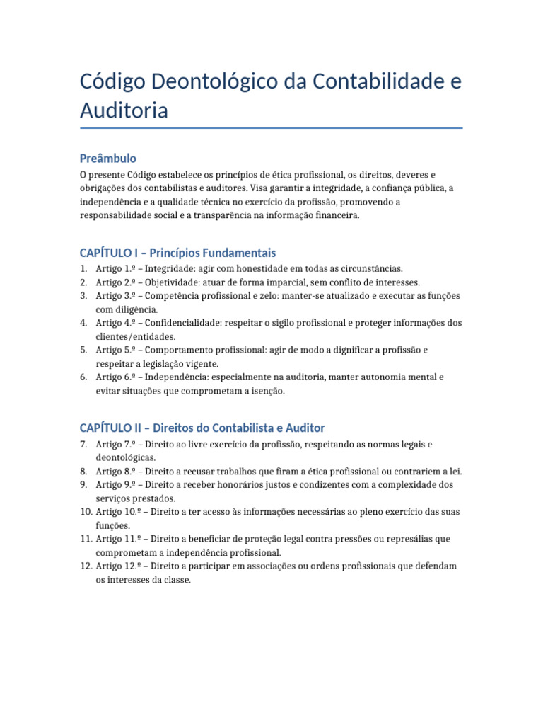 Código Deontológico da Contabilidade | PDF | Contabilidade | Justiça