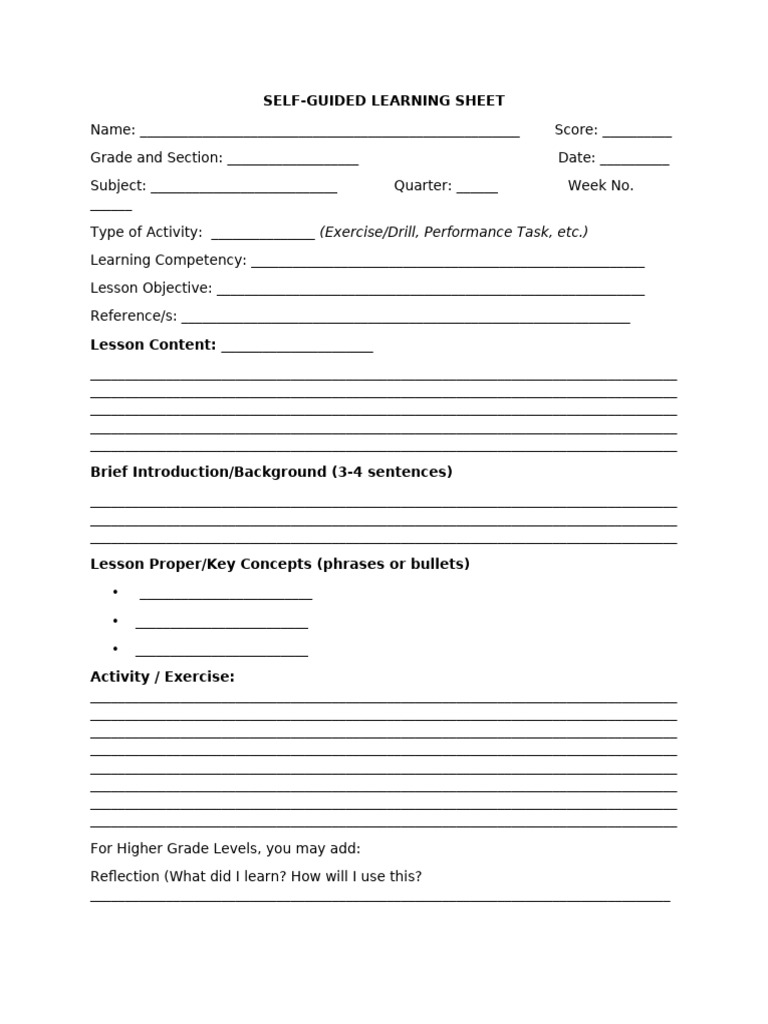 Self-Guided Learning Sheet Template | PDF