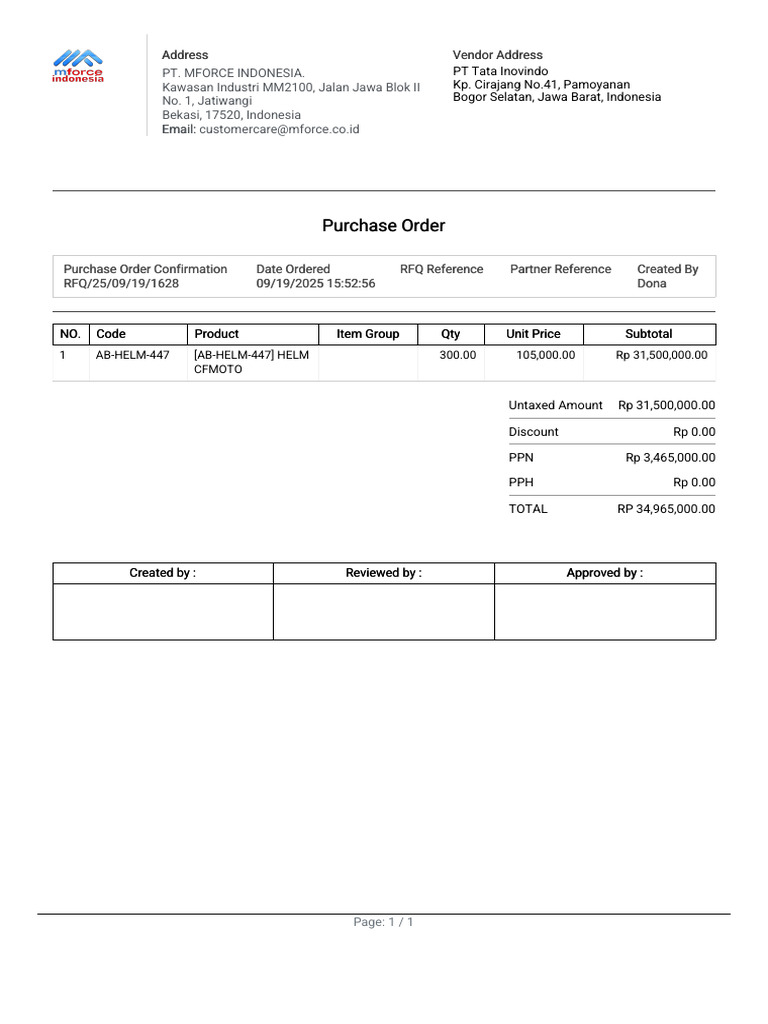 Purchase Order - RFQ - 25!09!19 - 1628 | PDF