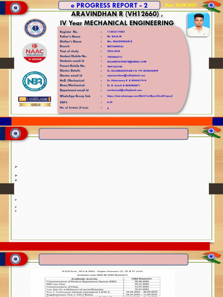 Mechanical Engineering Progress Report 2025 | PDF | Engineering ...