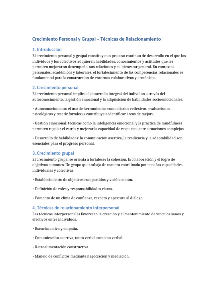 Crecimiento Grupal y Técnicas Efectivas | PDF | Desarrollo personal ...