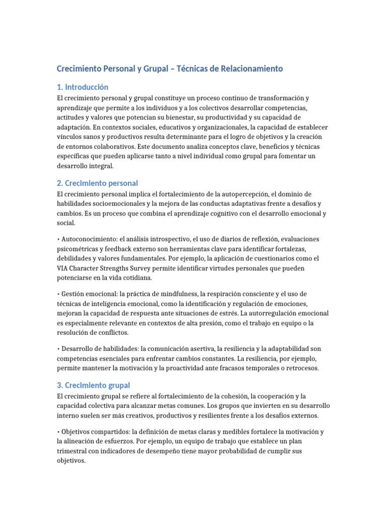Crecimiento Grupal y Técnicas Efectivas | PDF | Las emociones ...