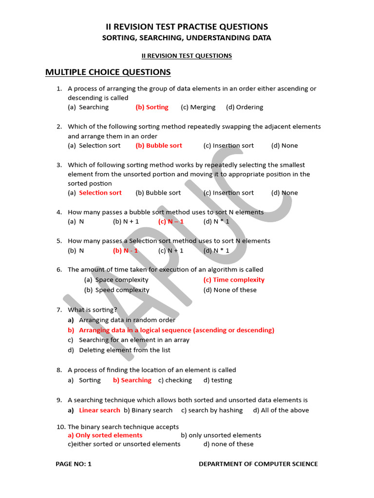 Sorting and Searching Revision Questions | PDF | Mode (Statistics) | Data