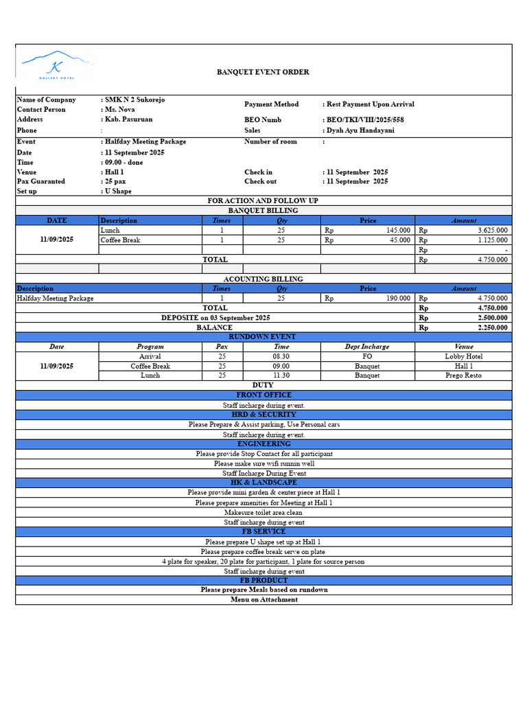 558 - BEO - SMK N 2 Sukorejo - XLSX - Beo | PDF | Indonesian Cuisine ...