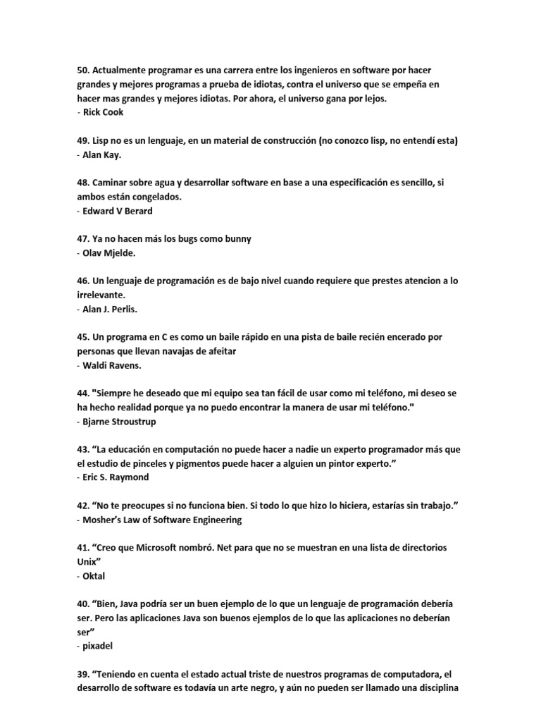 50 Frases de La Programacion | PDF | Lenguaje de programación ...