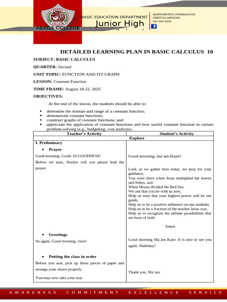 Basic Calculus: Constant Functions Lesson | PDF | Function (Mathematics ...