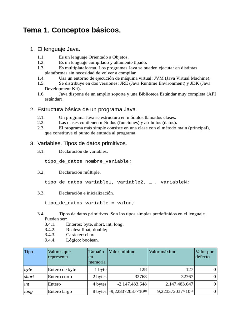 Resumen de conceptos básicos de Java | PDF | Java (lenguaje de ...