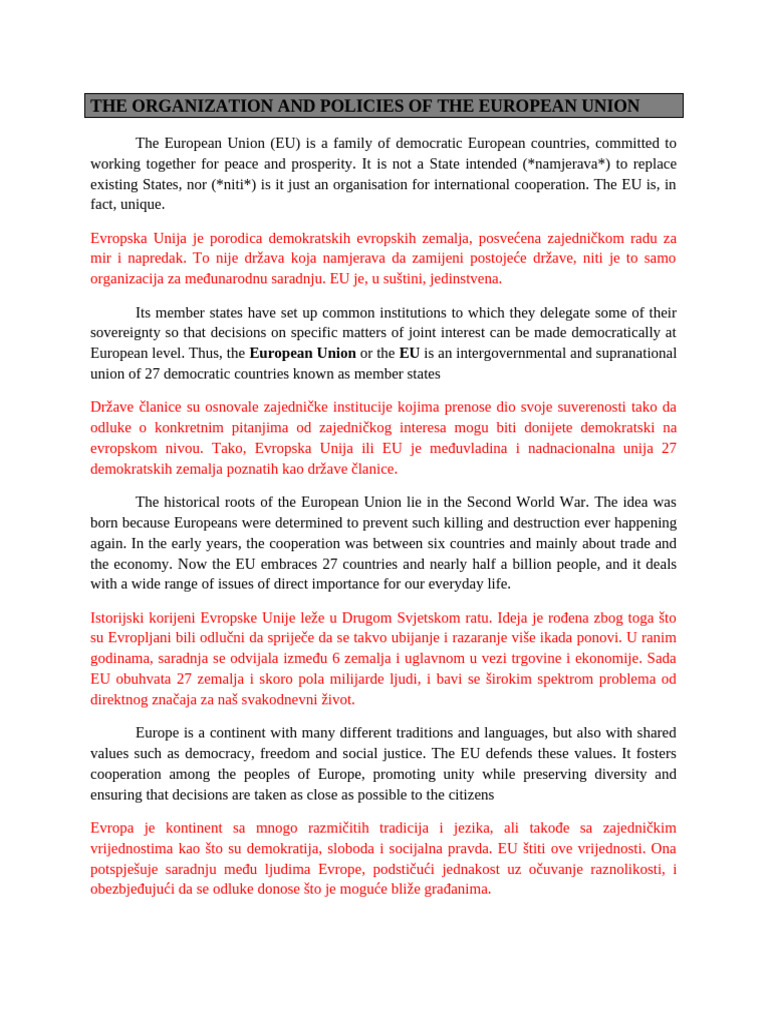 The Organization and Policies of The European Union | PDF