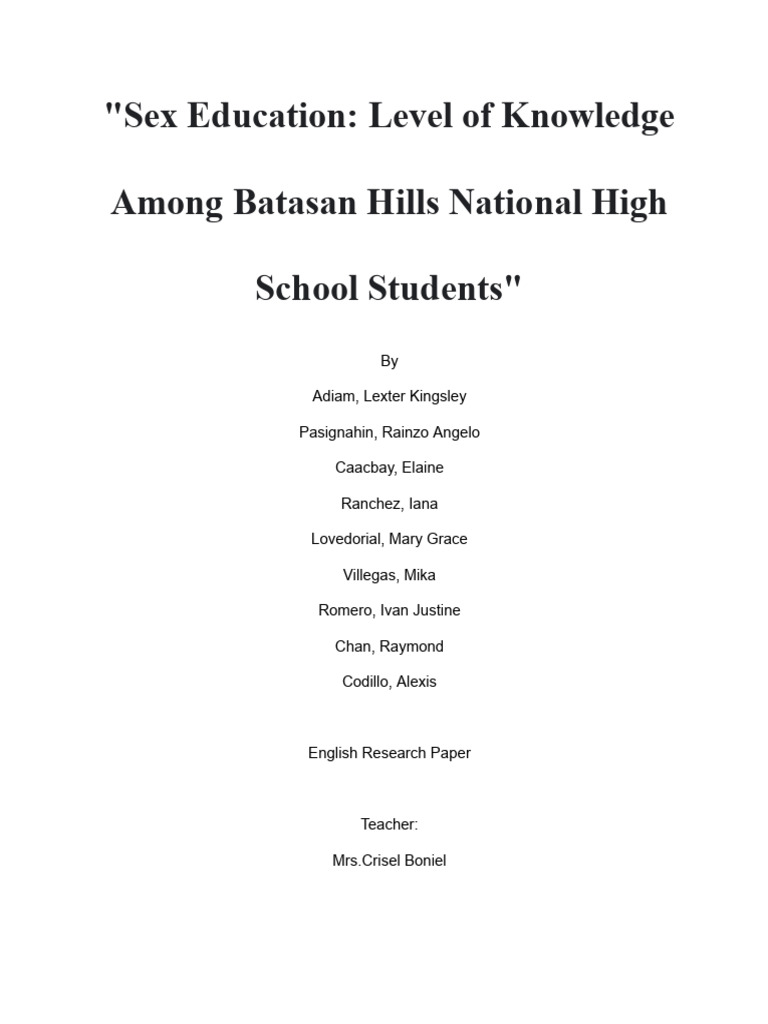 Sex Education - Level of Knowledge Among Batasan Hills National High ...