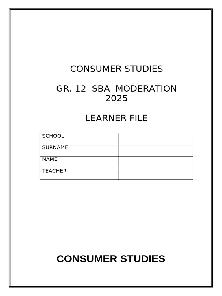 Grade 12 Consumer Studies Assessment Plan | PDF