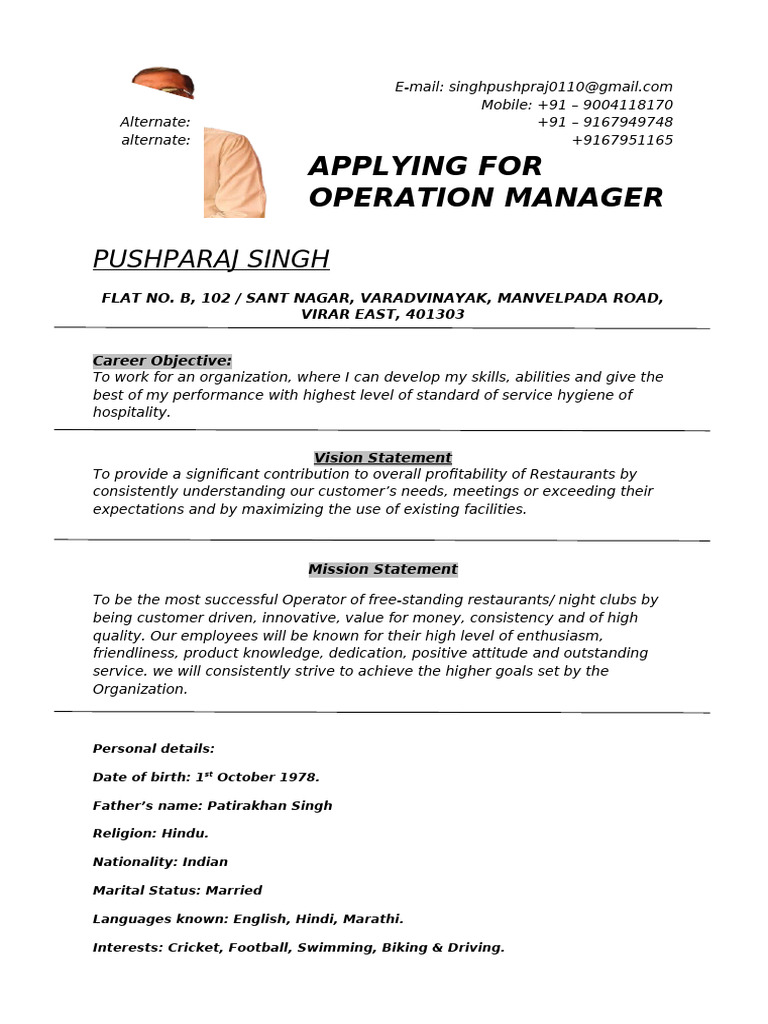 Application for Operation Manager Role | PDF | Business