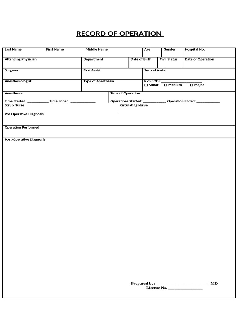 Surgical Operation Record Template | PDF
