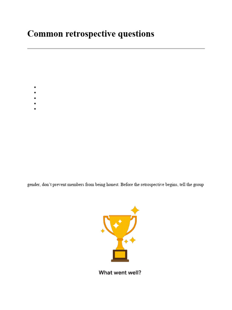 Common Retrospective Questions | PDF | Cognition | Human Communication