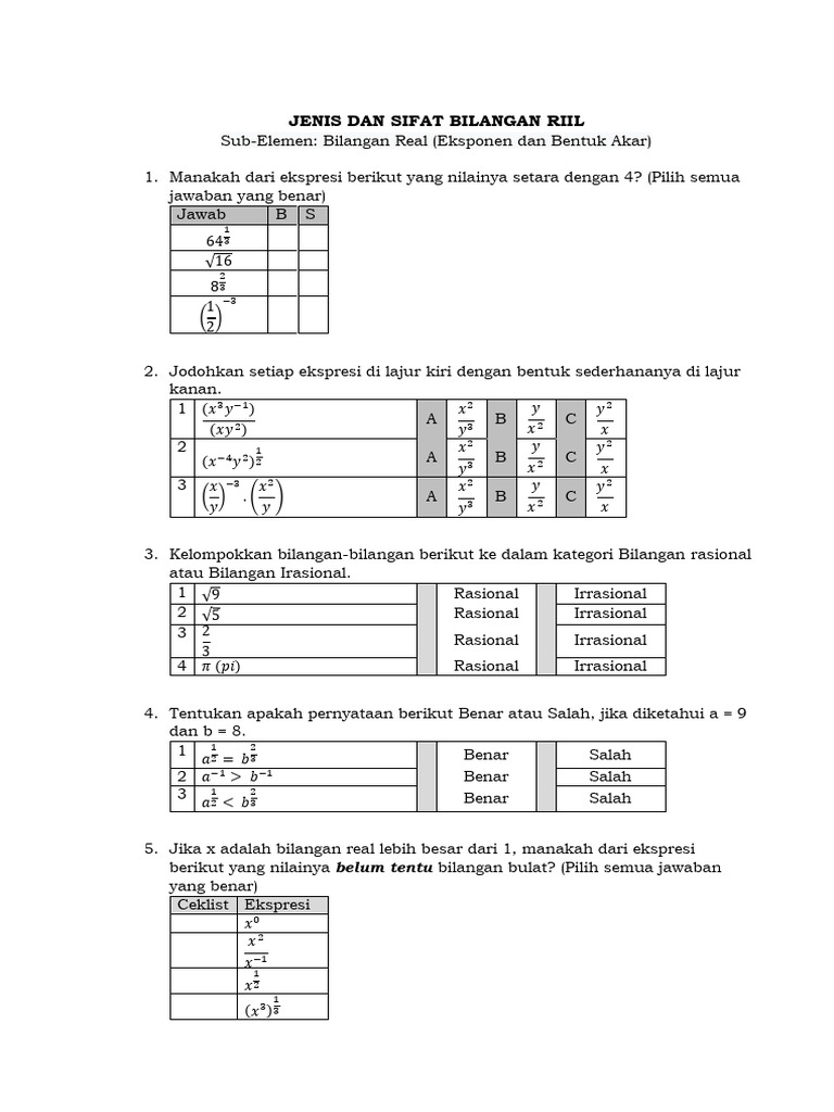 Jenis dan Sifat Bilangan Riil | PDF