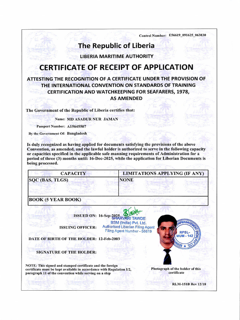 Liberian Flag CRA - EC - MD Asadur Nur Jaman | PDF