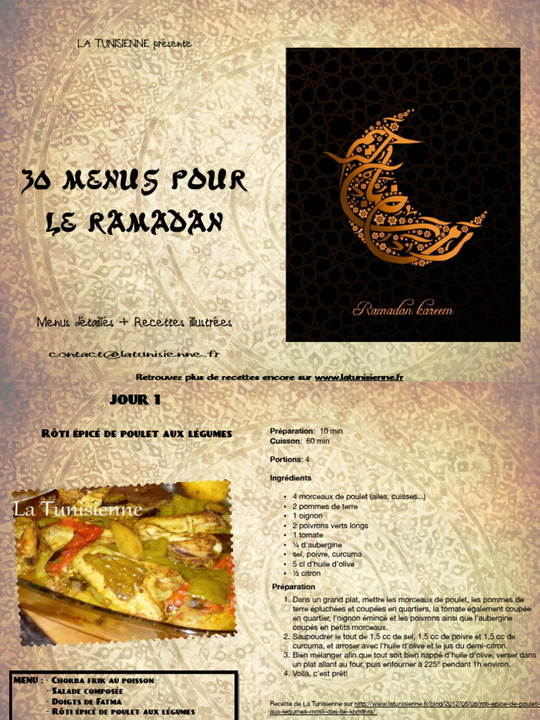 Menus de Ramadan : 30 Recettes Tunisiennes | PDF | Cuisine ...