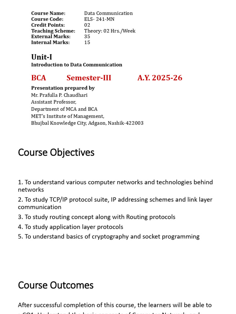 Unit-I - Data Communication | PDF | Computer Network | Local Area Network