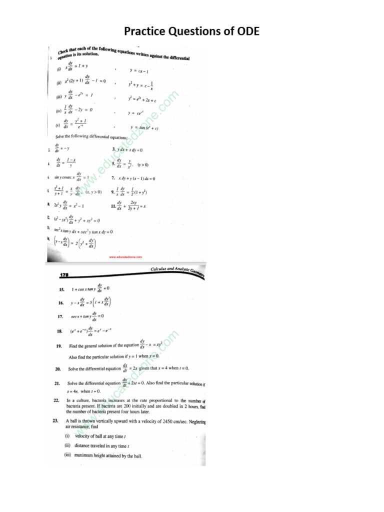 Lec 1 ODE Questions | PDF