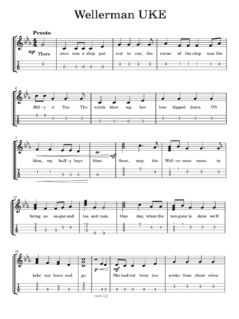 Wellerman Sheet and Tab Ukulele | PDF