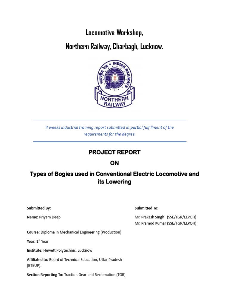 Charbagh Workshop Bogie Training Report | PDF | Rail Transport ...