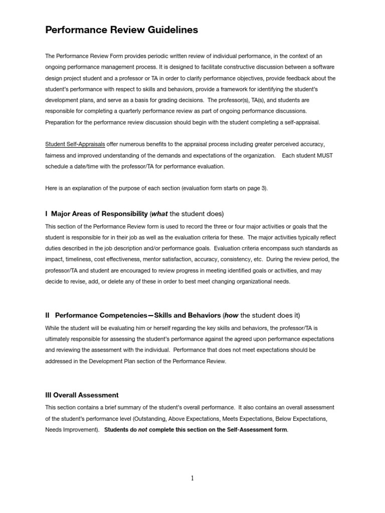 Performance Review Guidelines for Students | PDF | Performance ...