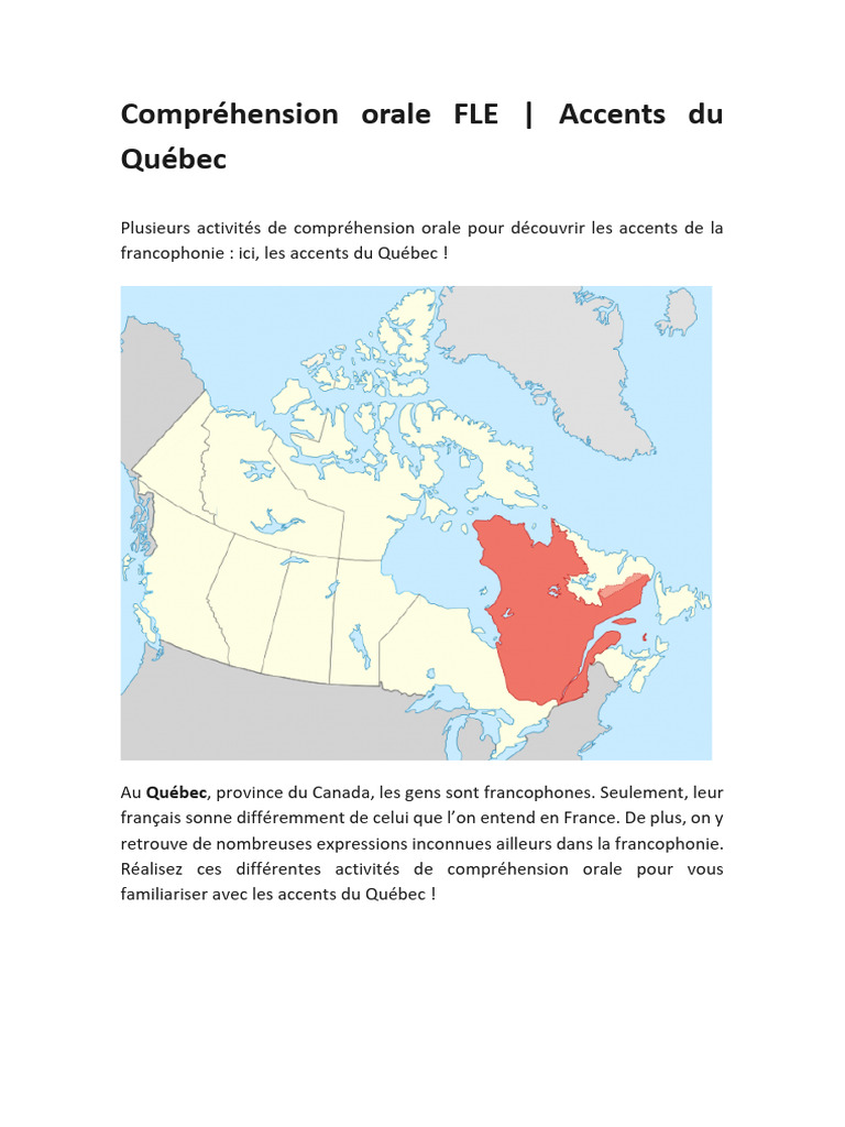 Activités FLE : Accents du Québec | PDF | Québec | Langue française