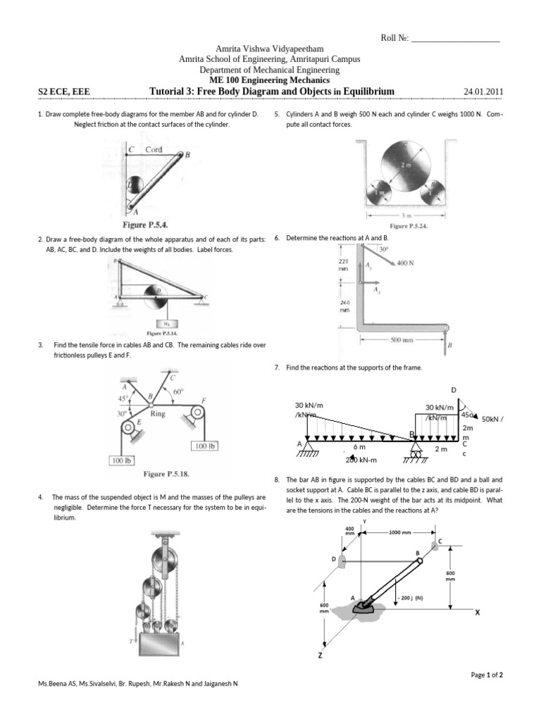Tut Sheet3 EnggMech | PDF | Force | Beam (Structure)